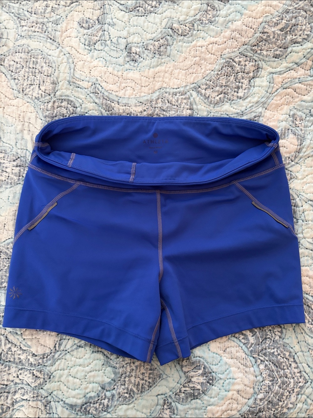 Athleta Royal Blue Athletic Shorts with Contrast Stitching